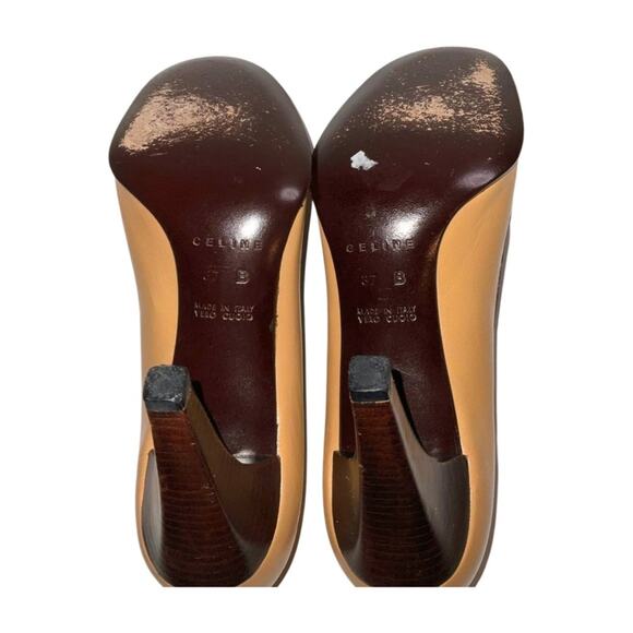 CELINE Nude Tan/Dark Brown Leather Heels Peep Toe Pumps Shoes EU 37B - Picture 5 of 5